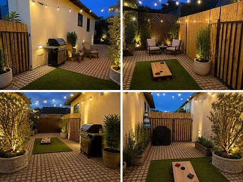 back yard finished previously furnished. This house is unfurnished