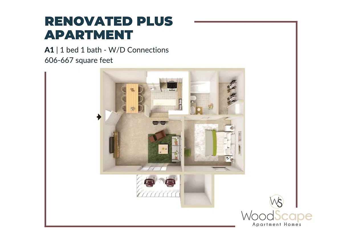 Floor plan A1 (W/D Connections) Renovated Plus