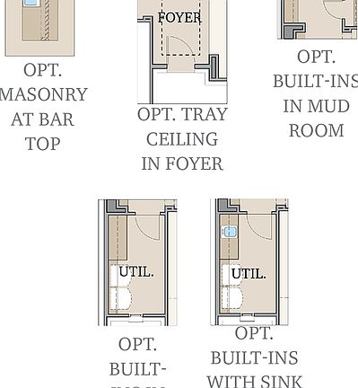 Various options for built-in areas, masonry and tray ceilings