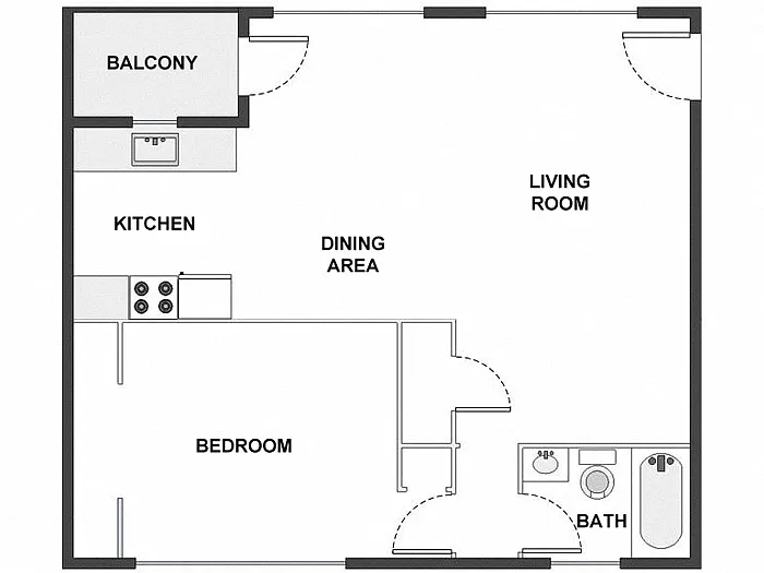 Floor plan 1 Bed / 1 Bath: Type C