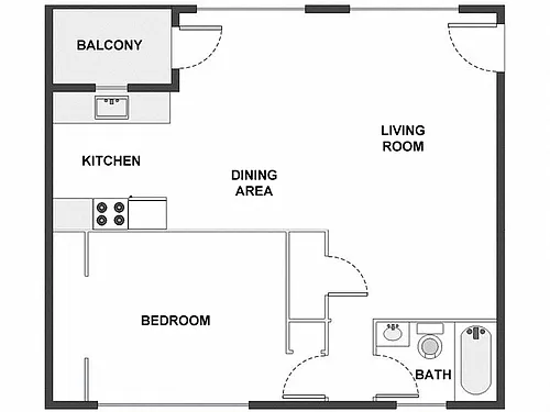 Floor plan 1 Bed / 1 Bath: Type C