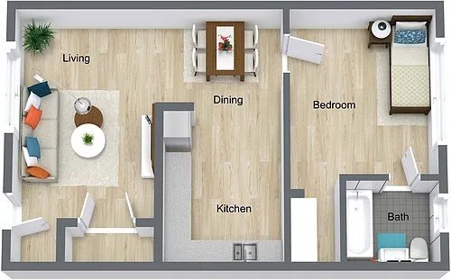 Floor plan Willow -1 bed/1 bath