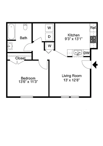 Floor plan Serenity | 1x1 | 685 sf