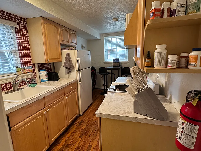 Kitchen looking into dining area