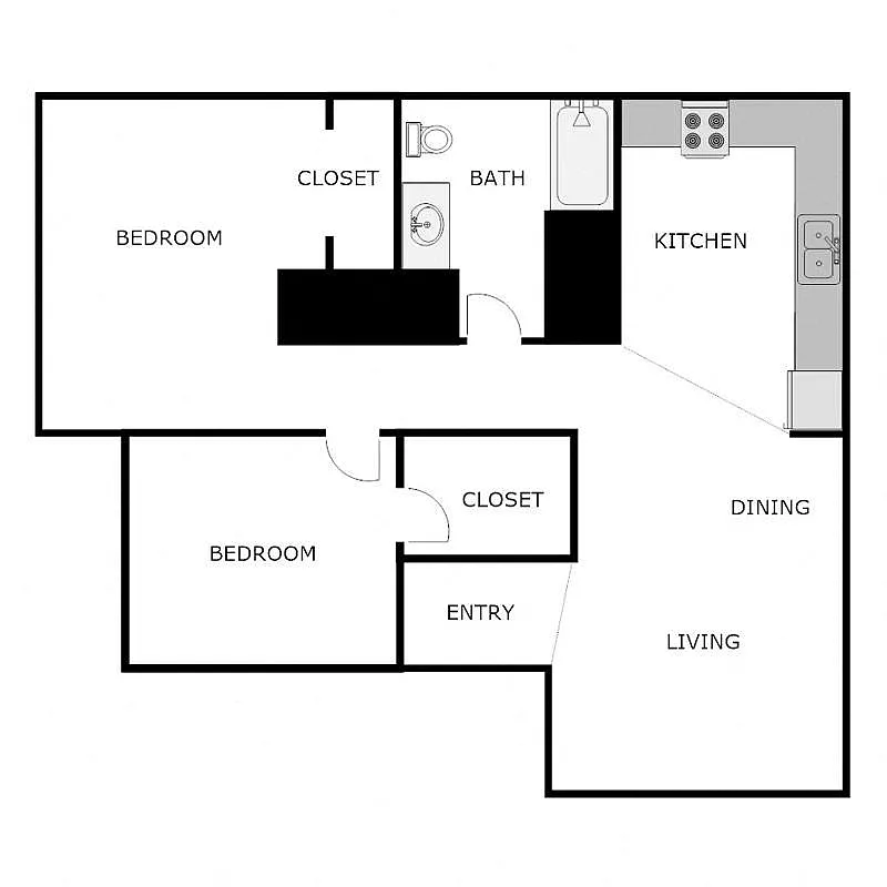 Floor plan 2 Bed 1 Bath