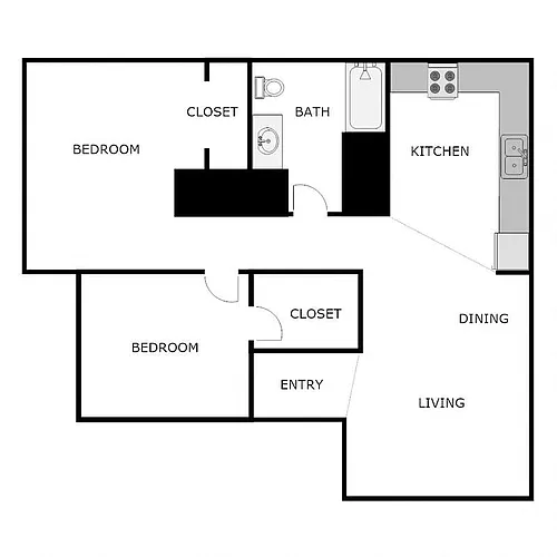 Floor plan 2 Bed 1 Bath