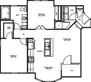 The English: 860 sq. ft. with 2 bedrooms, 1 bath, a bright bay window, and an open balcony or deck for enjoying the outdoors. The English: 860 sq. ft. with 2 bedrooms, 1 bath, a bright bay window, and an open balcony or deck for enjoying the outdoors.