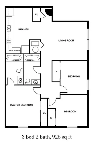 Floor plan 3 Bedroom 2 Bathrooms