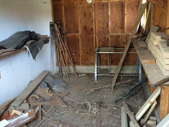 Yard shed attached to garage