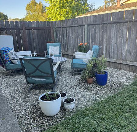 Outside seating, view from the house door.