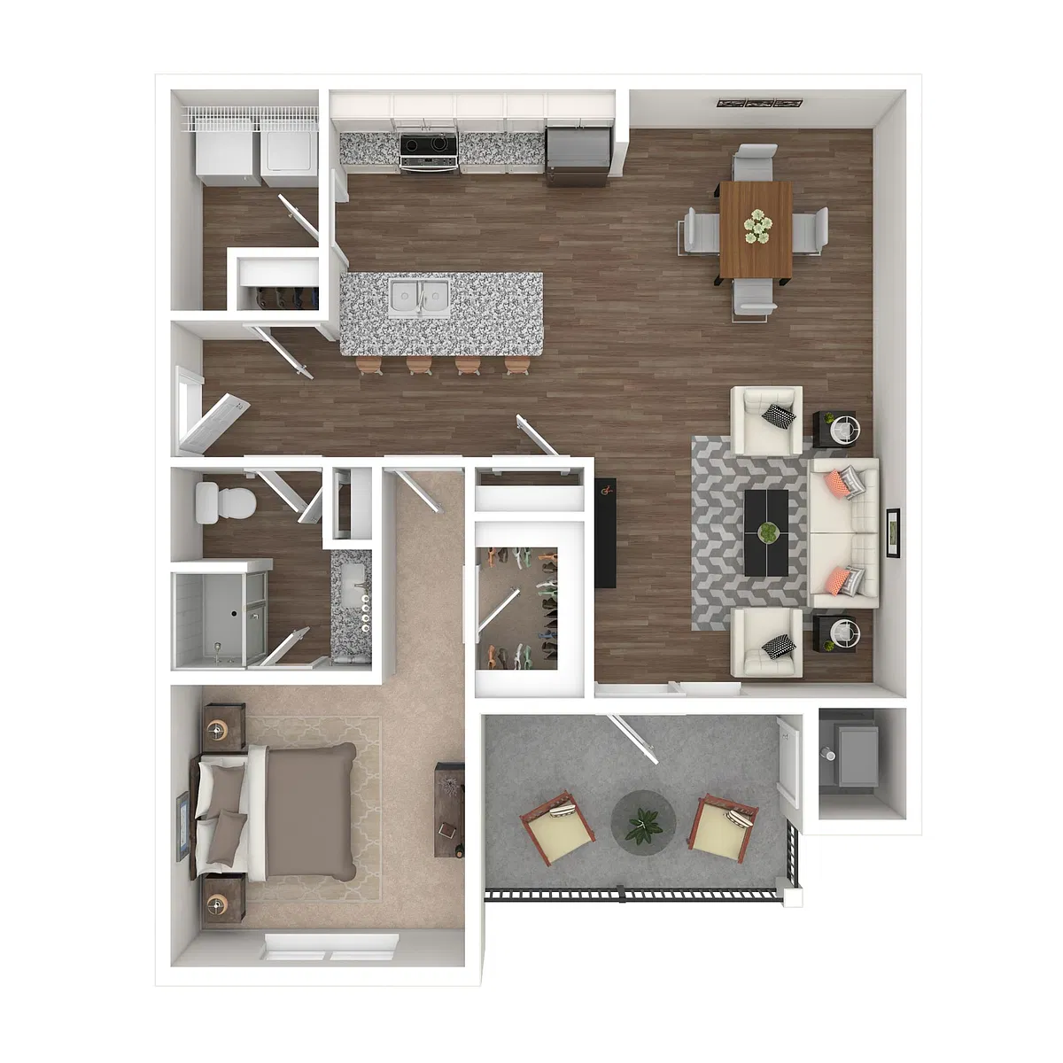 Floor plan Compass - 1 Bedroom with Balcony
