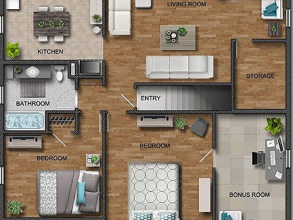 RENDERED FLOOR PLAN (UNIT IS SHOWN FURNISHED FOR SCALE)