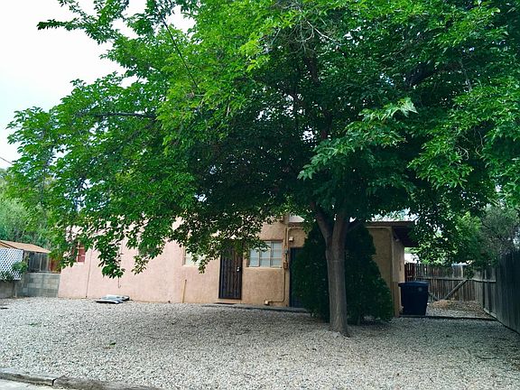 Back yard with large Mulberry tree for summer shade.
