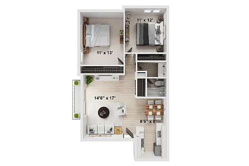 Floor plan 2 BR x 1 BA - A - Renovated