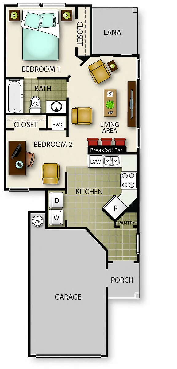 Floor plan Two Bedroom One Bath (b)