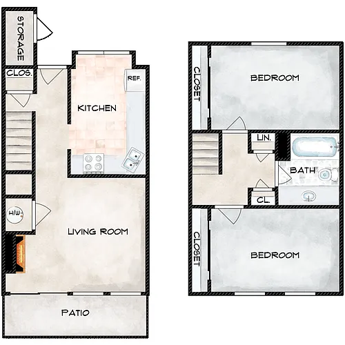 Floor plan 2 Bed 1 Bath Townhouse