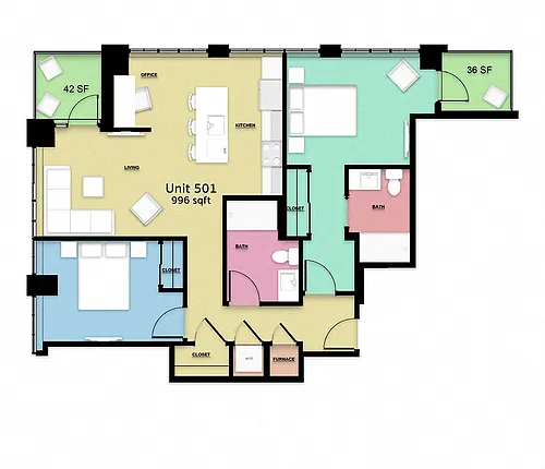 Floor plan 2 Bedroom - 2 Bathroom