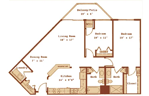 Floor plan Willow - Two Bedroom-Two Bath