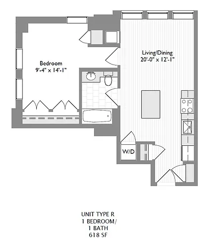 Floor plan 1-Bedroom 1-Bathroom | 616 sqft