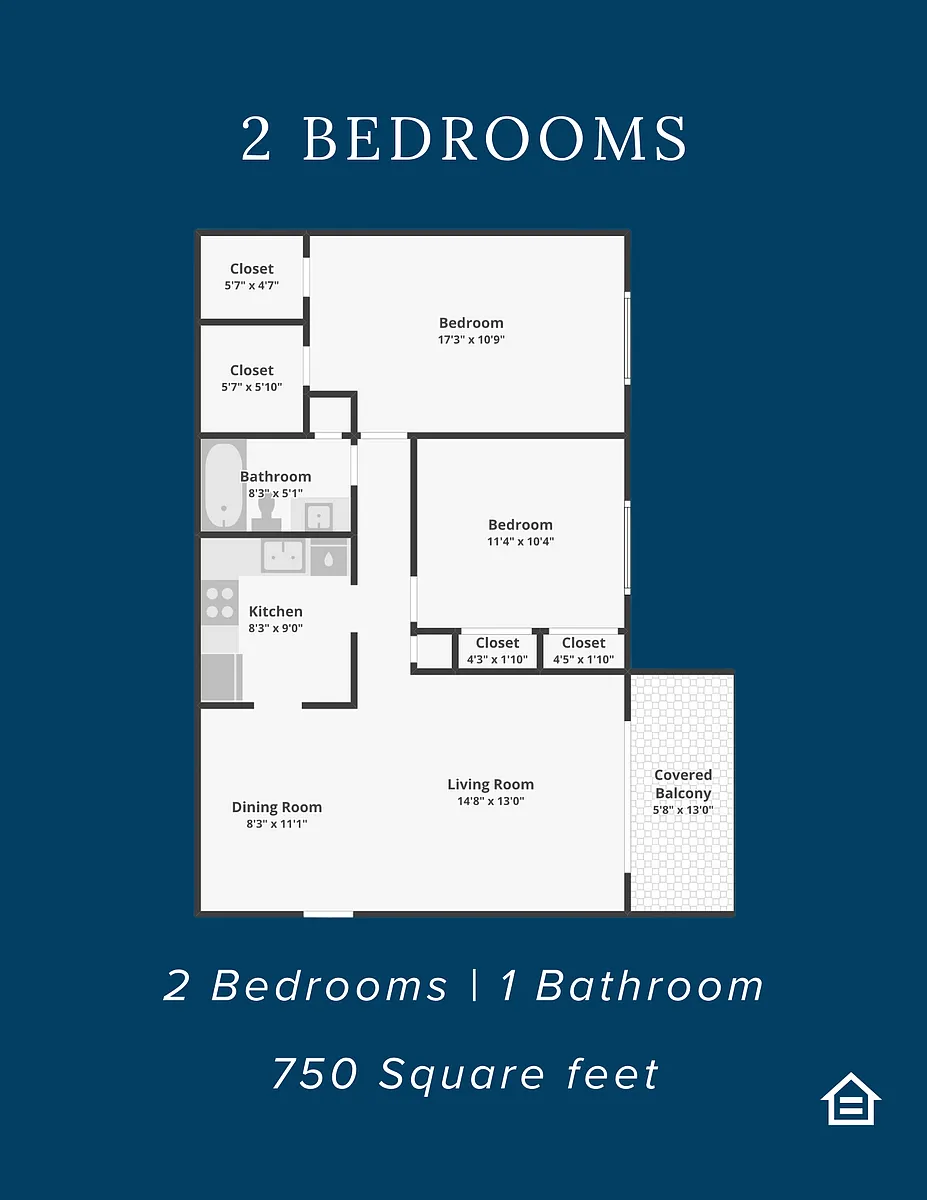 Floor plan 2 Bedroom 1 Bathroom