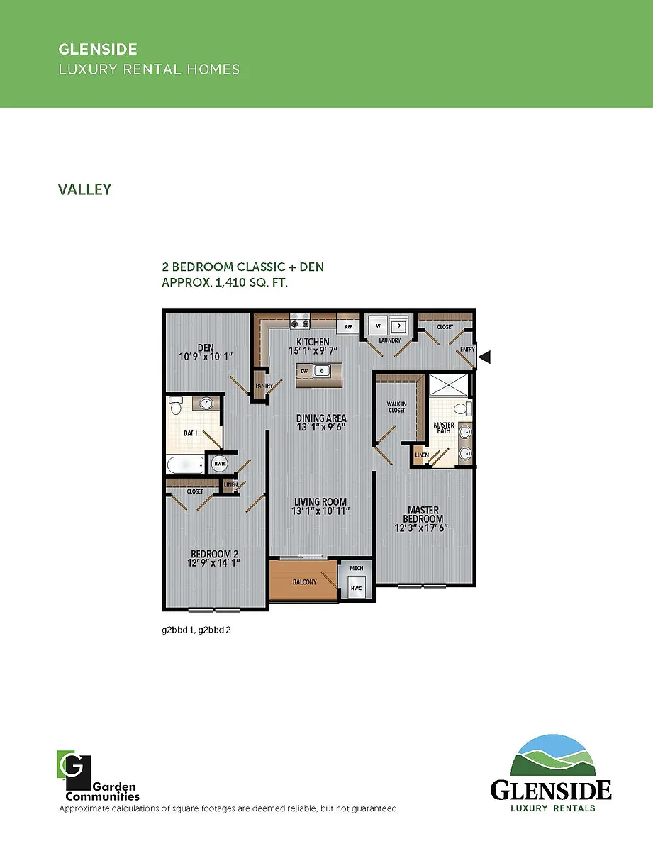 Floor plan $2.37/sq.ft. - Two Bedroom Classic with Den