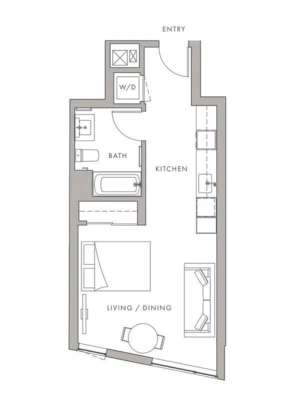 Floor plan 0BD, 1BTH S2