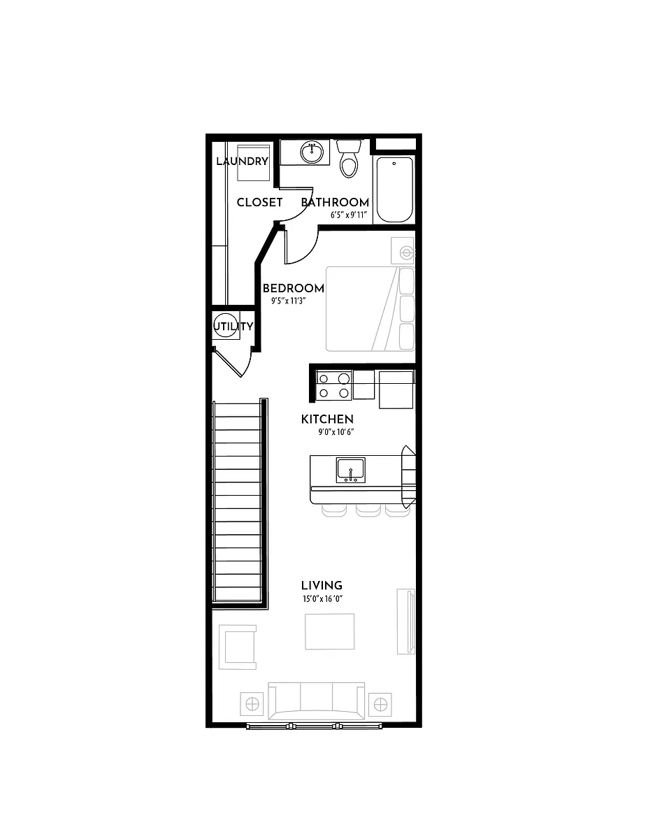Floor plan Studio (623 SF)