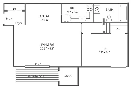 Floor plan 1 Bed | 1 Bath