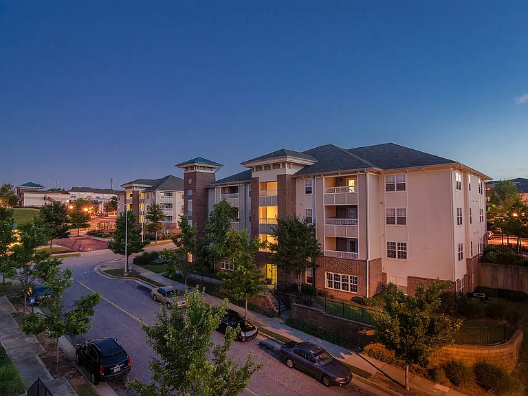 A beautiful view of the property at sundown