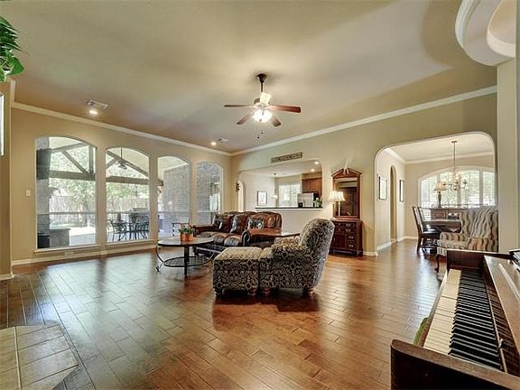family room with wood flooring