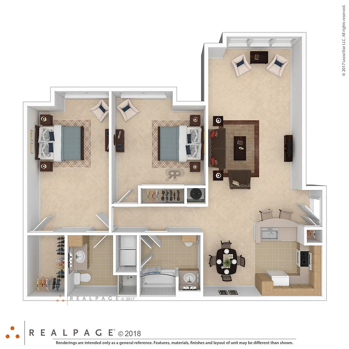 Floor plan 2 Bedroom Traditional w/Sunroom