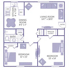 Floor plan 2 Bedroom 1 Bath