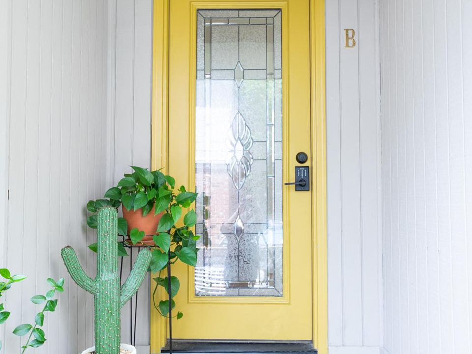 Apt #B's front porch (follow the concrete path from the front or back of the house to reach this entrance that is technically on the side of the property.)
