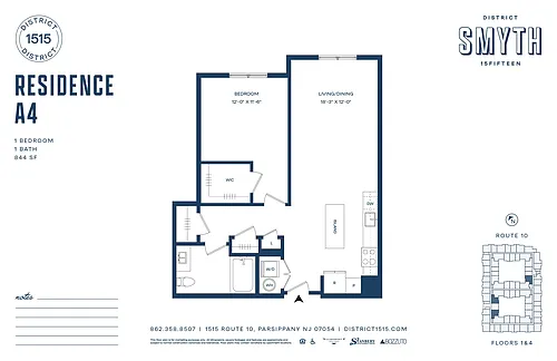 Floor plan 1 Bed/1 Bath B-A4 Smyth