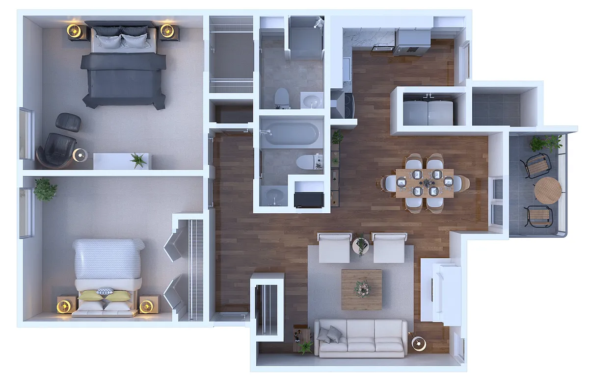 Floor plan 2 Bed 2 Bath | Upgraded