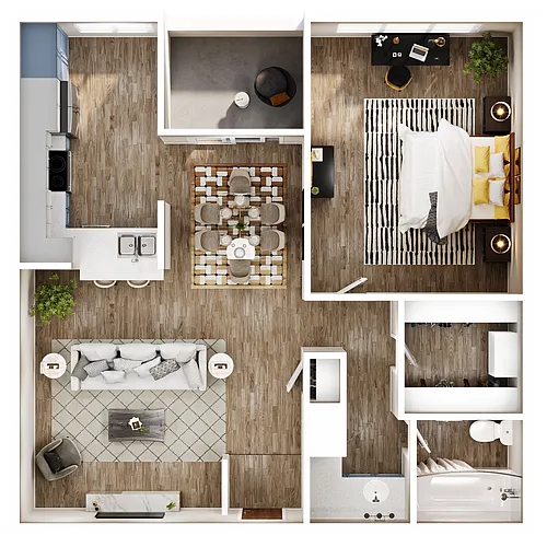 Floor plan 1 Bed, 1 Bath C