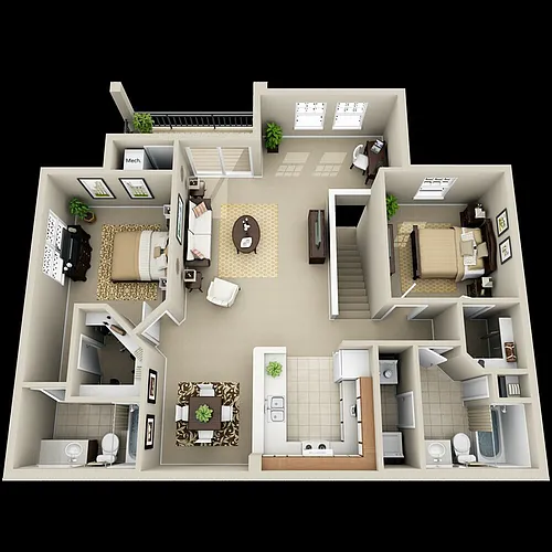 Floor plan Unit D2 - Two Bed/Two Bath Phase 1 & 2 Classic