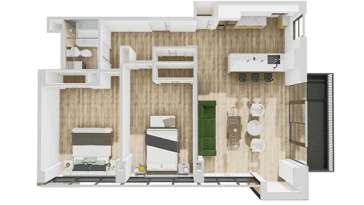 Floor plan E 2 Bed 1 Bath