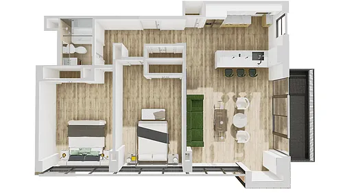 Floor plan E 2 Bed 1 Bath