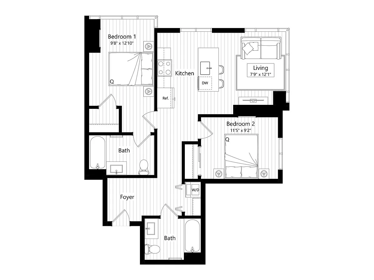 Floor plan HC4 | 2 Bed | 2 Bath