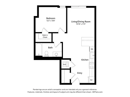 Floor plan 1 Bed 1 Bath J