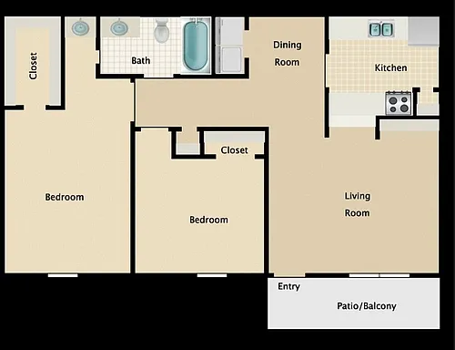 Floor plan 2 bedroom 1 bath
