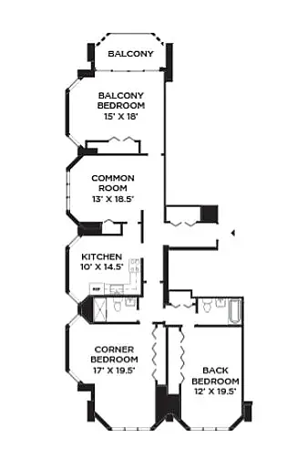 Floor plan Crown Towers- 3 BD 2 BA