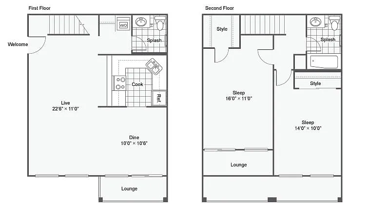Floor plan 2 Bed 1.5 Bath Washer Dryer A