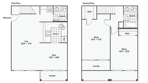 Floor plan 2 Bed 1.5 Bath Washer Dryer A