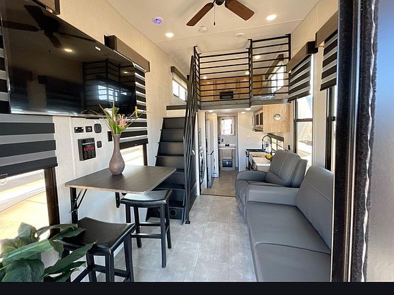 View from front door, upstairs bedroom loft with electric fireplace