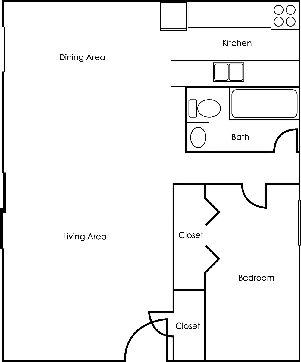 Floor plan One Bed One Bath Renovated