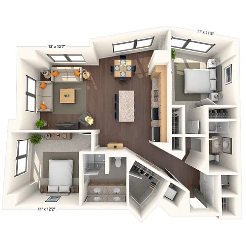 Floor plan Traditional 2x2 1001-1189 SF