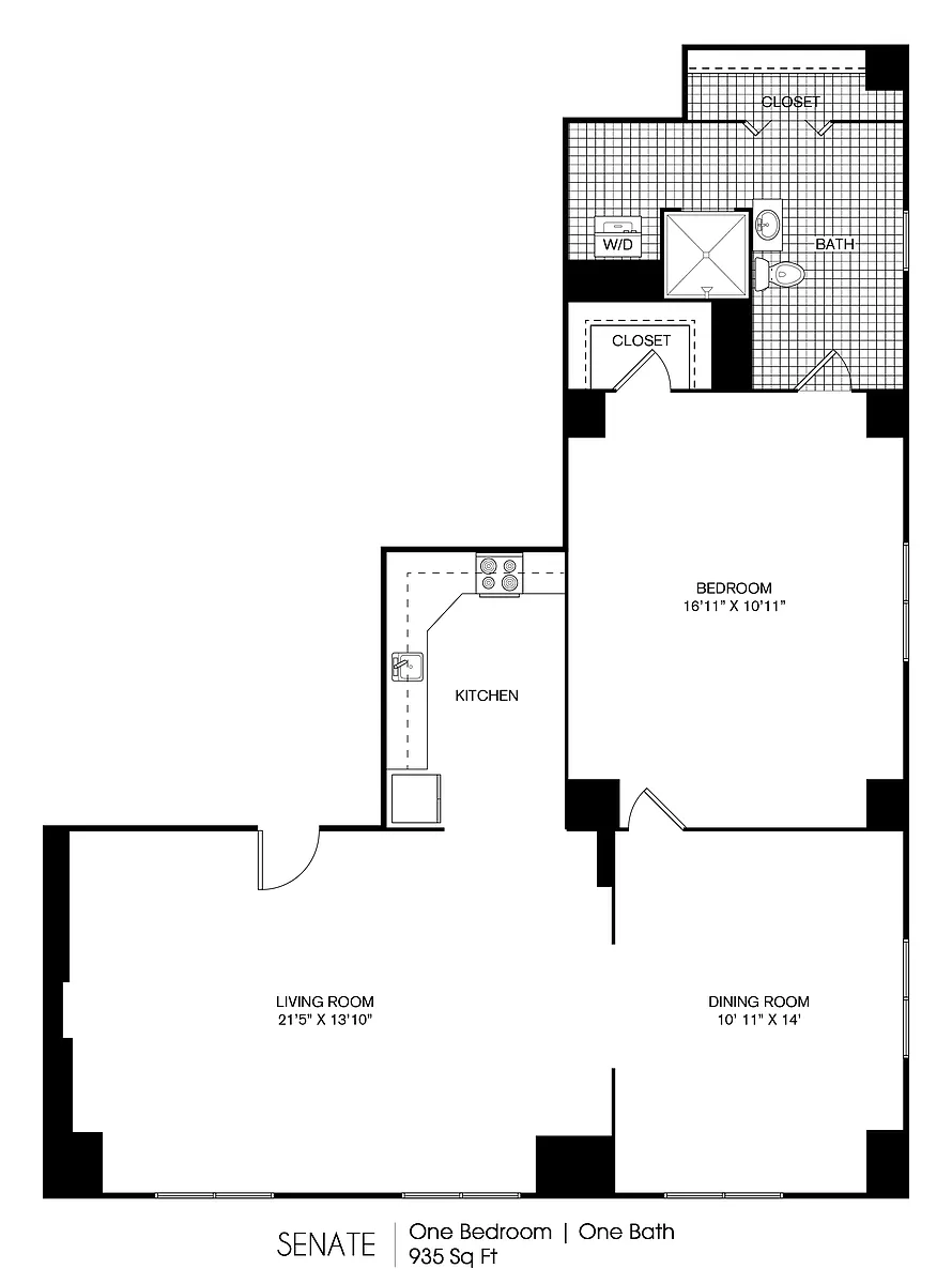 Floor plan Senate 1 Bedroom 1 Bath