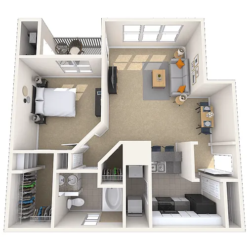 Floor plan Traditional 1x1 777 SF